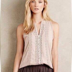 Anthropologie Meadow Rue Jenson Embroidered Sleeveless Cotton Tank Blouse NWT L